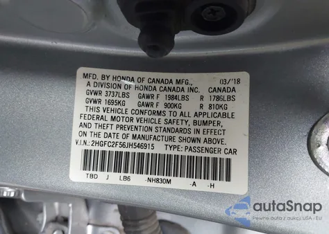 2018 Honda Civic Lx из США, поврежденный, VIN 2HGFC2F56JH546915